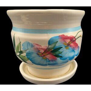 Planter Flower Pot California Pottery Stoneware Design Blue 5x5 Vintage Made USA